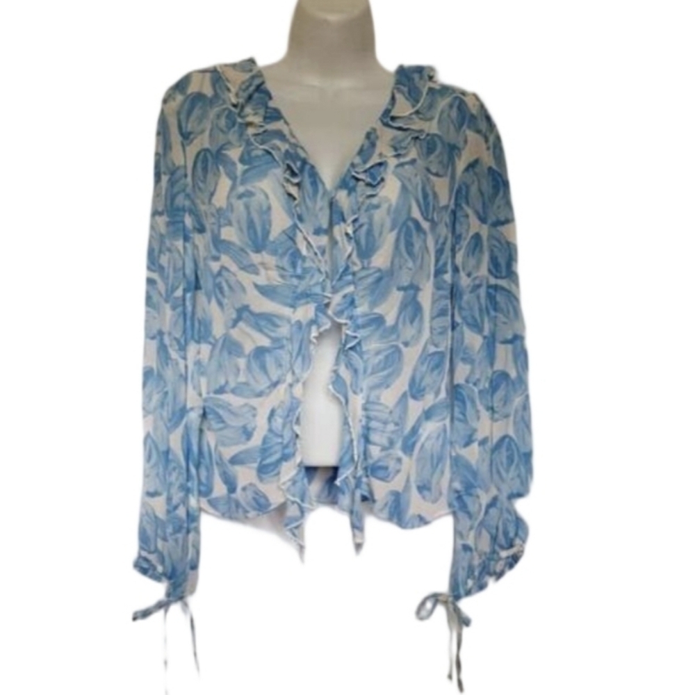 Worthington Blue Floral Ruffle Y2K 90s Aesthetic Sexy Girlhoodcore Blouse